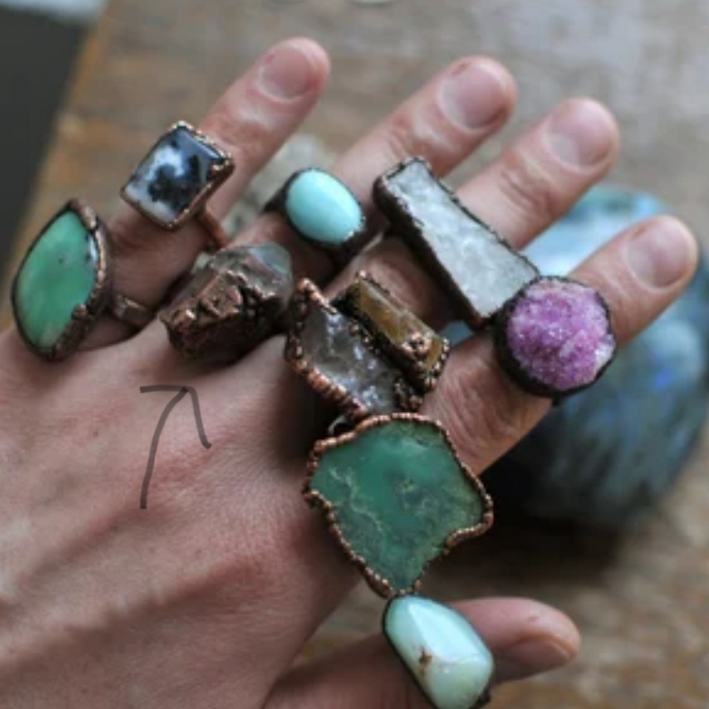 Electroformed raw quartz copper ring